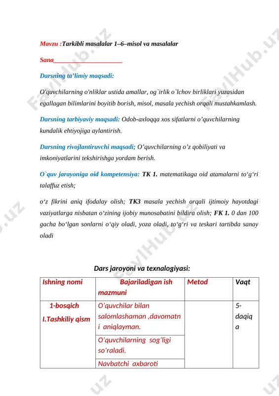 i o’tkazamiz 7 -daqiqa 4-bosqich iv.yangi mavzuni mustahkamlash yangi mavzuni mustahkamlash va savol va javoblar o’tkazish “venn diagrammasi” metodi 7-daqiqa 5-bosqich v.baholash. darsda faol qatnashgan o’quvchilar rag’batlantiraladi 2-daqiqa 6-bosqich vi. uyga vazifa. 6-masala va 7-misollar o’quvchilarga tushuntiriladi. 2-daqiqa [bookmark: _goback]; [image: ][image: ][image: ][image: ][image: ][image: ][image: ] image1.jpeg image2.png image3.png