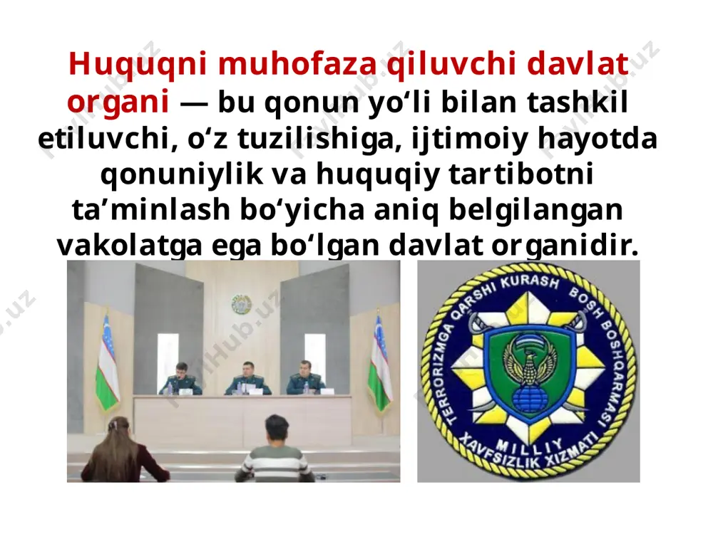 tibi va vakolatlari o‘zbekiston respublikasining konstitutsiyasi, “prokuratura to‘g‘risida”gi qonuni asosida belgilanadi. o‘zbekiston respublikasi davlat soliq qo‘mitasi davlat boshqaruvi organi bo‘lib, soliq sohasidagi qonun xujjatlariga rioya qilinishini, davlatning iqtisodiy manfaatlari va mulkiy huquqlari himoyasini ta’minlash bo‘yicha nazoratni yo‘lga qo‘yish uning asosiy faoliyat maqsadlaridandir. davlat soliq qo‘mitasining asosiy vazifalari quyidagilardir: - soliq solinadigan bazani kengaytirish, soliqlarning yig‘iluvchanligini oshirish, soliq sohasidagi huquqbuzarliklarga qarshi kurashish bo‘yicha chora-tadbirlarni amalga oshirish. -soliq sohasida davlat siyosatini amalga oshirish; - soliqlarning to‘g‘ri va o‘z vaqtida hisoblanishi, to‘lanishi va davlat budjeti hamda davlat maqsadli jamg‘armalariga tushishini ta’minlash; - soliq solish obyektlari va subyektlarining to‘liq va aniq hisobini yuritish; bojxona organlari o‘z faoliyatini o‘zbekiston respublikasining konstitutsiyasi, “davlat bojxona xizmati to‘g‘risida”gi qonuniga, boshqa qonun hujjatlariga va xalqaro shartnomalarga amal qilgan holda yuritadilar. bojxona organlarining asosiy vazifalaridan bojxona haqidagi qonun hujjatlariga rioya etilishini nazorat qilish, bojxona to‘lovlarini undirish, bojxona sohasidagi huquqbuzarliklarning oldini olish, aniqlash va ularga chek qo‘yish kabilarni ajratib ko‘rsatish mumkin. …