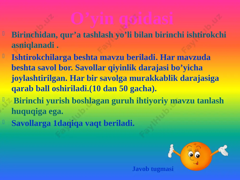 kesim. masalan: a’loci o’quvchi vazifani o’z vaqtida bajaradi. 1o ball yugurish foydali. gapidagi ega nima bilan ifodalangan? ega 1o ball yugurish- harakat nomi bilan. ega 2o ball birdan qo’shnining dod- voyi eshitildi. gapidagi egani toping? ega 2o ball dod-voy, otlashgan undov so’z ega mening opam ham talaba. gapida tire ishlatiladimi? 3o ball ega yo’q 3o ball ega ega 4o ball qo’l yugurigi oshga, til yugurigi boshga . egani toping ega 4o ball qo’l yugurigi, til yugurigi ega 5o ball nafsi yomon ayitda o’lar. gapidagi egani toping. ega 5o ballov nafsi yomon bahor kelsa, bulbullar sayraydi. kesimni aniqlang kesim 10 ball kesim 10 ball kelsa, sayraydi, nomustaqil, mustaqil. kesim 20 ball ballov xonadagi gullar juda chiroyli. gapidagi kesimni toping? kesim 20 ball chiroyli so’zi, ot kesim. kesim 30 ball men bog’dan kelsam, sen tog’dan kelasan. gapidagi kesimni toping? kesim 30 ball bog’dan kelsam, tog’dan kelasan. kesim 40 ball bu yer- ozbekiston …