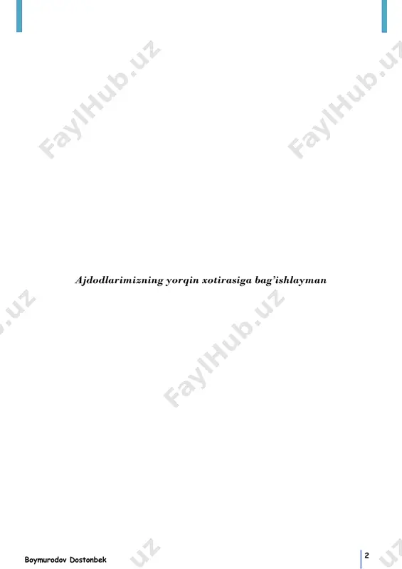 ng katta o’tkir burchagi uchidan tushirilgan medianas 5 sm ga, gipotenuzasi 2√13 sm ga teng bo’lsa, uchburchakning yuzasini toping. javob: 12 1.1.7. to’g’ri burchakli uchuburchakning katetlariga parallel bo’lgan o’rta chiziqlari 5 sm va 12 sm ga teng. to’g’ri burchak uchidan tushirilgan balandlikning 13 barobarini toping. javob: 120 1.1.8. abc to’g’ri burchakli uchuburchakda c – to’g’ri burchak, cm – uchburchak medianasi. agar ∠amc=42° bo’lsa, uchburchakning o’tkir burchaklarini toping. javob: 21°, 69° 1.1.9. abc uchburchakda am mediana bc tomonning yarmiga teng. am va ah balandlik orasidagi burchak 40°. abc uchburchakning ichki burchaklarini toping. javob: 90°, 65°, 25° 1.1.10. abc to’g’ri burchakli uchuburchakda ac=3, bc=4. a markazli aylana c nuqtadan o’tib, ab gipotenuzani k nuqtada kesib o’tadi. ak va bk kesmalarning nisbatini toping. javob: 3:2 boymurodov dostonbek 5 1.1.11. to’g’ri burchakli uchburchakning katetlariga o’tkazilgan medianalari √52 va √73 ga teng. uchburchakning gipotenuzasini toping. javob: 10 1.1.12. to’g’ri burchakli uchburchakka ichki va tashqi chizilgan …