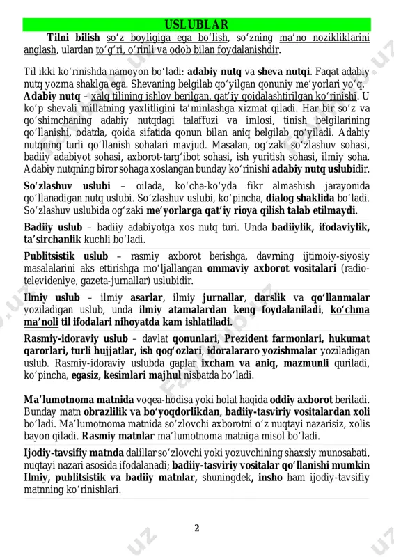 ________________ so‘zlashuv uslubi – oilada, ko‘cha-ko‘yda fikr almashish jarayonida qo‘llanadigan nutq uslubi. so‘zlashuv uslubi, ko‘pincha, dialog shaklida bo‘ladi. so‘zlashuv uslubida og‘zaki me’yorlarga qat’iy rioya qilish talab etilmaydi. ______________________________________________________________ ______________________________________________________________________________________________________ __________________________________________ _________________________________________________________________________________________________________________________________________ ____________________________________________________________ _____________________________________________________________________________________________________________________________ __________________________________________________________________________________________________________________ ______________________________ ____________________________________________________________ _________________ ______________________________________________________________________________________________________ ________________________________________________ _________________________________________________________________________________________________________________ ____________ ______________________ badiiy uslub – badiiy adabiyotga xos nutq turi. unda badiiylik, ifodaviylik, ta’sirchanlik kuchli bo‘ladi. ______________________________________________________________ ______________________________________________________________________________________________________ _________________________________________________________________________________________ ____________________________________________________________ ______________________________ ____________________________________________________________ ____________________________________________________________ ___________________________________ __________________________________________________________________________________