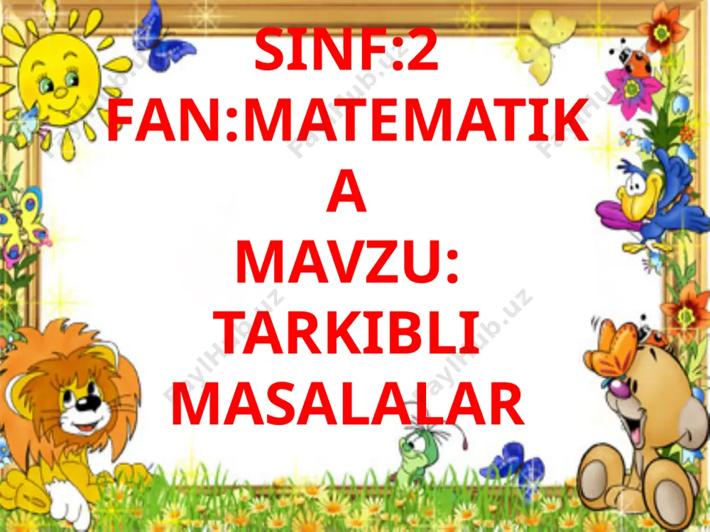 opar edik.hozir diqqatingizni shunday sodda masalalarga qaratmoqchiman.bu masalalarni bajarib bo’lgach,sizlar bilan darslik asosida berilgan misol va masalalarni bajaramiz baliqchi 15 ta baliq tutdi.ulardan 8 tasi sazan baliq bo’lsa,laqqa baliqlar nechta? yechimi:15-8=7 javob: laqqa baliqlar soni-7 ta ertalab do’konda 14 ta televizor bor edi.kechgacha 8 ta televizor sotildi.do’konda nechta televizor qoldi? yechimi:14-8=6 javob:do’konda 6 ta televizor qoldi. 510=220 640-340 770-320 420+250 160+240 490-280 “koinotga parvoz”o’yini 2-masala ikki shahardan bir-biriga qarab avtobus va yengil mashina yo’lga chiqdi.uchrashguncha avtobus 80 km,yengil mashina undan 40 km ortiq yo’l yurdi.shaharlar orasidagi masofani toping. 80 kmyo’l yurdi ? 40 km ortiq yo’l yurgan shaharlar orasidagi masofa-?km 1.yechim:80+40=120 javob:yengil mashina 120 km yo’l yurgan 2.yechim:120+80=200 javob: shaharlar orasidagi masofa-200 km ga teng 3-masala sisternada 89 litr sut bor edi.undan har biriga 9 litrdan qilib 9 ta bidonga quyildi.sisternada necha litr sut qoldi? 89 litr sut ?l sut 9 ta bidonga 9 litrdan quyildi 1.yechimi:9*9=81 javob: bidonlarga 81 …