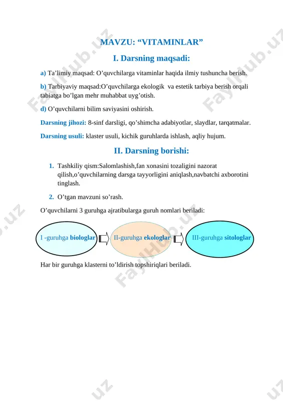 n.i. lunin (1853—1938) 1880-yilda himoya qilgan doktorlik dissertatsiyasida vitaminlar hayvonlar organizmi uchun muhim modda ekanligini birinchi bo'lib isbotladi. uning xulosasiga ko'ra, ovqat tarkibida oqsillar, yog'lar, uglevodlar, tuzlar va suvdan tashqari, alohida moddalar ham bo'ladi, bularsiz organizm yashashi mumkin emas, deyilgan edi. keyinchalik bu noma'lum muhim moddalar 1912- yilda k. funk tomonidan vitaminlar, deb nomlandi (vita — hayot degan ma'noni bildiradi). vitaminlarning 40 dan ortiq turi bo'lib, ularning har biri odam organizmida muhim fiziologik vazifani bajaradi. agar odam organizmida biror vitamin mutlaqo yo'qolsa, avitaminoz, uning miqdori kamaysa, gipovitaminoz, me'yoridan ortib ketsa, giper- vitaminoz, deb ataladi. vitaminlar (lot. vita - hayot),darmon dori — tirik organizmning hayot faoliyati va normal moddalar almashinuvi uchun zarur boʻlgan organik birikmalar. ular turli xil kimyoviy tuzilishga ega. oziq moddalar tarkibida qandaydir moddalar yetishmasligi natijasida odamlar kasal boʻlishi toʻgʻrisidagi maʼlumotlar qadimgi xitoy kitoblarida, keyinchalik gippokrat asarlarida qayd etilgan. v.ni ilmiy nuqtai nazardan oʻrganish 18-asrda boshlagan. ingliz vrachi j. …