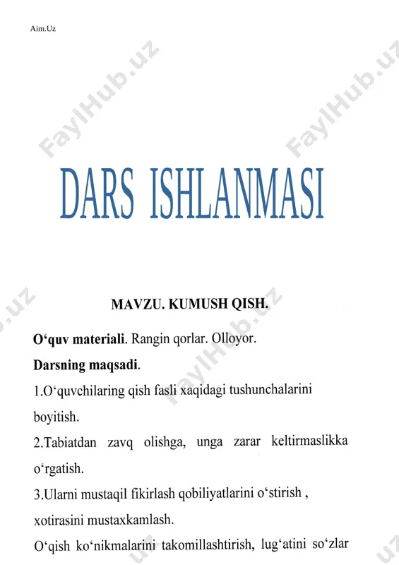 1-sinf kumush qish mavzusida dars ishlanma - Page 2