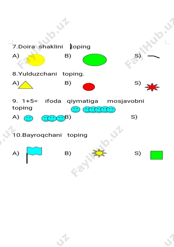 1- sinf uchun rasmli test. - Page 2
