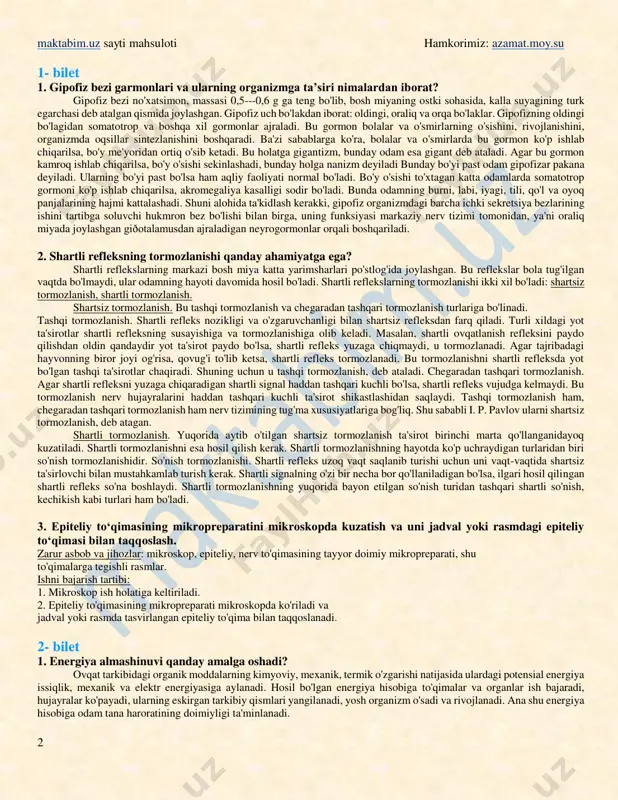 l bo'ladi: shartsiz tormozlanish, shartli tormozlanish. shartsiz tormozlanish. bu tashqi tormozlanish va chegaradan tashqari tormozlanish turlariga bo'linadi. tashqi tormozlanish. shartli refleks nozikligi va o'zgaruvchanligi bilan shartsiz refleksdan farq qiladi. turli xildagi yot ta'sirotlar shartli refleksning susayishiga va tormozlanishiga olib keladi. masalan, shartli ovqatlanish refleksini paydo qilishdan oldin qandaydir yot ta'sirot paydo bo'lsa, shartli refleks yuzaga chiqmaydi, u tormozlanadi. agar tajribadagi hayvonning biror joyi og'risa, qovug'i to'lib ketsa, shartli refleks tormozlanadi. bu tormozlanishni shartli refleksda yot bo'lgan tashqi ta'sirotlar chaqiradi. shuning uchun u tashqi tormozlanish, deb ataladi. chegaradan tashqari tormozlanish. agar shartli refleksni yuzaga chiqaradigan shartli signal haddan tashqari kuchli bo'lsa, shartli refleks vujudga kelmaydi. bu tormozlanish nerv hujayralarini haddan tashqari kuchli ta'sirot shikastlashidan saqlaydi. tashqi tormozlanish ham, chegaradan tashqari tormozlanish ham nerv tizimining tug'ma xususiyatlariga bog'liq. shu sababli i. p. pavlov ularni shartsiz tormozlanish, deb atagan. shartli tormozlanish. yuqorida aytib o'tilgan shartsiz tormozlanish ta'sirot birinchi marta qo'llanganidayoq kuzatiladi. shartli tormozlanishni …