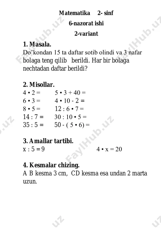 6- nazorat ishi matem 2- sinf - Page 2