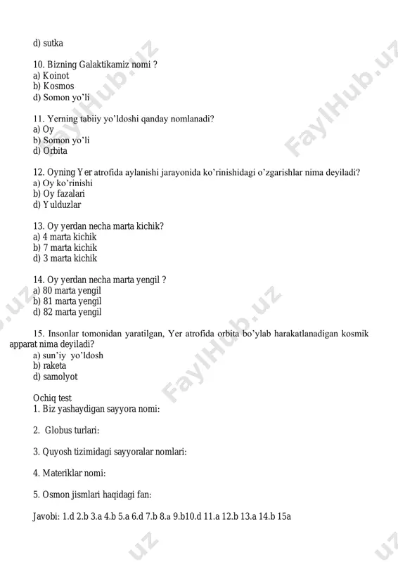 , saturn, uran, neptun 4. materiklar: yevrosiyo, afrika, shimoliy amerika, janubiy amerika, avstraliya, antarktida. 5. astronomiya toshkent shahar shayxontohur tumani 102-sonli kimyo va biologiya fanini chuqurlashtirib o’qitishga ixtisoslashtirilgan umumta’lim maktabi boshlang’ich sinf o’qituvchisi iminova mavluda
