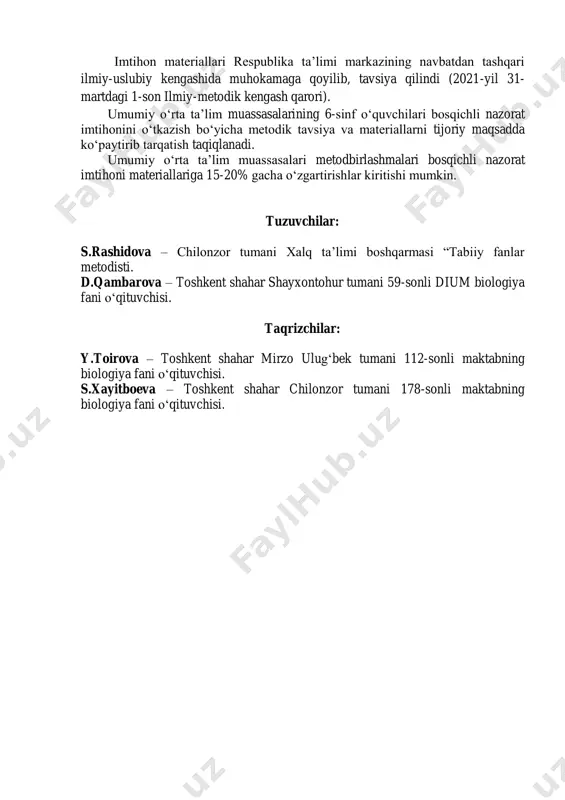 avoblarni baholash mezoni № baholash mezoni baho 1 savollar mazmunan to‘la ochib berilsa, tushunchalar to‘liq va aniq yoritilsa. 5 2 javoblar asosan to‘g‘ri, lekin izchillik buzilgan, qonuniyatlar va nazariyalar tavsifida qisman noaniqliklar bo‘lsa. 4 3 javoblar qisman to‘g‘ri, tushunchalarni izohlashda bir qancha xatoliklarga yo‘l qo‘yilgan bo‘lsa. 3 4 javoblar to‘g‘ri xulosalanmagan, fikrlar chalkash, tushunchalarda xatolar ko‘p. 2 5 tushunchalar noto‘g‘ri talqin etilgan, javoblar xato bo‘lsa. 1 amaliy ish va laboratoriya mashg‘ulotlarini baholash mezoni № baholash mezoni baho 1 laboratoriya ishini bajarish ketma-ketligiga rioya etilgan holda to‘g‘ri va to‘liq bajarilgan, rasm va jadvallar to‘g‘ri ifodalangan, to‘g‘ri xulosalangan bo‘lsa. 5 2 ishni bajarish ketma-ketligiga rioya etilgan. tajribalar to‘liq bajarilgan, lekin natijalarni ifodalashda kichik xatoliklarga yo‘l qo‘yilgan bo‘lsa. 4 3 ishni bajarish ketma-ketligiga to‘liq rioya etilmagan. ish qisman to‘g‘ri bajarilgan, lekin natijalar rasm va jadvallarda ifodalanmagan bo‘lsa. 3 4 jihozlar to‘g‘ri tanlangan, lekin ishni bajarish ketma-ketligiga rioya etilmagan, ishni bajarishga to‘g‘ri yondashilmagan bo‘lsa. …