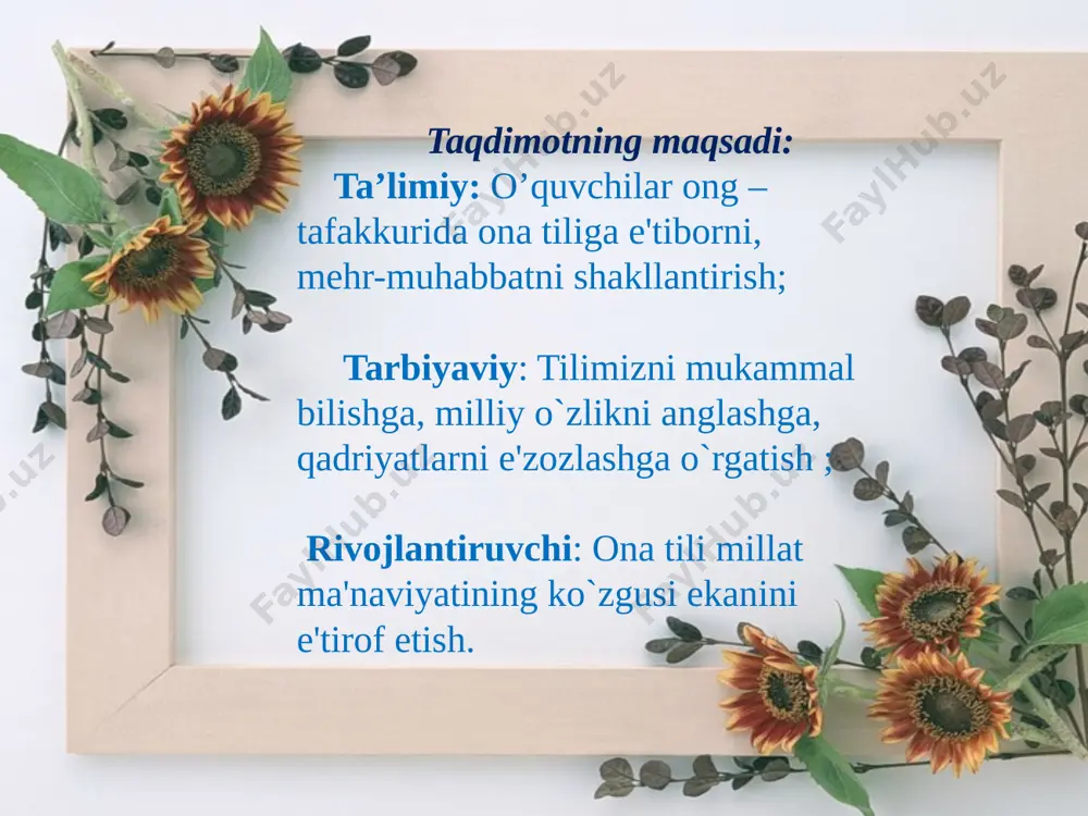 r qilamizmi? millatimizdan bugun g'urur qilyapmizmi? demak, ana shu qadar tilni ham yaxshi ko'rishimiz, u bilan faxr-u iftixor qilmog'imiz kerak. men ona tilimni yaxshi bilamanmi? bu har bir odam o'ziga berishi kerak bo'lgan savoldir. qachonki har kim o'ziga “ha”, degan javobni bersa, uni biz ijobiy baholashamiz kerakmi? chunki tilni inson tug'ilgandan to o'lguniga qadar o'rganadi. abdulla qodiriylar qanday davrda ijod qildi va ularning ijodi qanday davrda namoyon bo'ldi, yuzaga chiqdi? ular o'z tili va millatini hurmat qilgani va uni ko'kka ko'targani uchun qanday balolarga yo'liqdi? buni unutib bo'ladimi? mustaqillik bizga o'zimizni ko'rsatish uchun shunday imkoniyatlar berayotganda biz undan unumli foydalanmasak, o'zbek degan ulug' nomga munosib bo'lamizmi?! shunday muazzam vatanga farzand bo'lishga loyiqmizmi? shu savollarni o'zimizga beraylik. ustimizda ishlaylik, intilaylik, ko'p kitob o'qiylik. qarangki, muhtaram prezidentimiz kitob o'qish borasida qator farmonlar chiqaryaptilar. bu aslida biz uchun ibrat. agar biz ko'proq kitob o'qiganimizda edi shunday qarorlar qabul qilinmagan bo'larmidi?! uyimizdagi kutubxonalar bilan …