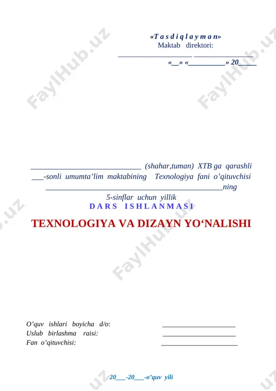 yordam berish, o‘qib-o‘rganish orqali bilimini oshirib borish dars turi: bilimlarni mustahkamlovchi. yangi bilim beruvchi. dars uslubi: tushuntirish, suxbat, tezkor savol – javob, amaliy mustaqil ishlar bajarish dars metodi: guruhlarda ishlash, “aqliy hujum”, “kim epchil-u, kim chaqqon”, “klaster” darsda jihozi: mavzuga oid rasm va tarqatma materiallar, o‘quv qurollari, mehnat qurollari. darsning borishi: i.tashkiliy qism: a) salomlashish b) davomatni aniqlash c) darsga tayyorgarlik ko‘rish d) o‘quvchilar diqqatini darsga qaratish. ii. uyga vazifani so‘rash: a) savol – javob o‘tkazish b) topshiriqlarni tekshirish c) amaliy mashg‘ulotda tugallanmagan ishning oxiriga yetkazilganini tekshirish iii. yangi mavzu bayoni: yog‘ochga ishlov berish mashg‘ulotlari maktabning tegishli ustaxonasida o‘tkaziladi. unda har biringizga doimiy ish o‘rni, ya’ni xonaning dastgoh o‘rnatilgan muayyan qismi ajratiladi (30-rasm). har bir ish o‘rni o‘rindiqlar bilan jihozlangan bo‘lishi zarur. ish o‘rni maxsus moslamalar: tumbochka, suriluvchi quti, shkaf, asbob-uskuna uchun javon, himoya ko‘zoynagi, chizmalar va h.k. bilan jihozlanishi hamda ularning ish o‘rnidan tashqariga chiqib turmasligi ta’minlanishi kerak. 30-rasm. …