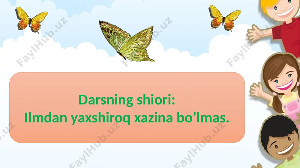 sh mumkin. gaplar nimalardan tuziladi? 151-mashq anvar rassom bo’lishni istaydi. u ko’m-ko’k dala,beg’ubor osmon rasmini chizdi.rasm o’rtoqlariga yoqdi. siz qanday nutq o’qidingiz? (yozma nutq) hikoya nimalardan tuzilgan? (gaplardan) yangi mavzuni mustahkamlash “ha “ va “yo’q” o’yini 1.nutq gaplardan tuziladimi? 2.nutq 3 ga bo’linadimi? 3.og’zaki nutqni yozamizmi? 4.gap bo’g’inlardan tuziladimi? 5.matnga sarlavha qo’yish mumkinmi? 6.bizga nutq kerakmi? uyga vazifa 152-mashq o’qing.hikoya nimalardan tuzilgan. ziyofat bahorda orifjon yeti yoshga to’ldi.u furqat,farhod,nilufarni uyiga taklif qildi. orifjonning onasi bolalarni shirinliklar bilan mehmon qildi. “mening do’stlarim” mavzusida og’zaki matn tuzing. e’tiboringiz uchun rahmat !!! image2.gif image3.gif image4.png image5.png image1.jpeg