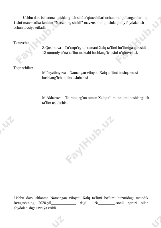 a maktab sinf rahbarlar metod birlashma raisi lavozimida ishladi. 2009-2010 o'quv yilida “hayot xavfsizligi asoslari" fanidan viloyat seminari o'tkazib o'z faolligini yana bir bor ko'rsatdi. 2014-yildan buyon xozirgi vaqtgacha maktab boshlang'ich sinflar metod birlashma raisi vazifasini bajarib kelmoqda. [bookmark: _goback]qosimova zulfiya o'ziga yuklatilgan barcha jamoat topshiriqlarini na'munali tarzda doimo o'z vaqtida bajaradi. mavzu: narsaning shakli darsning maqsadi: ta`limiy: o`quvchilarga turmushda bir xil, har xil, shakldagi narsalar haqida bilim berish t k 1: fikrnin mantiqiy izchillikda ifodalay olish;tk2 axborotlarni statistik ma`lumotlar ko`rinishlarning bir turudan boshqa turga o`tkaza olish;fk: real obyektlarni geometric shakl modellari bilan bog`lay olish; tarbiyaviy: o`quvchlarga kattalarga hurmatda bo`lish kerakligini eslatib o`tish.tk4: atrofdagilar bilan o`zaro muloqat chog`ida odob –ahloq qoidalariga rioya qilish va guruhlarda ishlash; rivojlantiruvchi: o`quvchilarga geometric shakllarning bir- biriga nisbatan joylashuvini o`zgartirish sezgirligini oshirish.fk2 o`rganilgan matematik tushunchalar,faktlar va algoritimlarni kundalik vaziyatlarda qo`llay olish. dars turi: yangi tushuncha ,bilimlarni shakllantiruvchi dars metodlari : savol –javob,suhbat,tezkor so`rov,amaliy mashg`ulot,didaktik o`yin. …