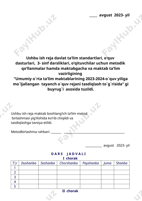 odkorlik soati -loyiha ishi ijodkorlik soati -loyiha ishi 12 1-nazorat ishi nazorat ishi 13 nazorat ishi tahlili nazorat ishi tahlili 14 jarangli va jarangsiz undoshlar 37-mashq 15 jarangli va jarangsiz undoshlar 40-mashq 16 talaffuzida tushib qoladigan va yonma-yon kelgan undoshlar 44-mashq 17 talaffuzida tushib qoladigan va yonma-yon kelgan undoshlar 48-mashq 18 gap va uning turlari 52-mashq 19 darak gap 57-mashq 20 ijodkorlik soati -loyiha ishi ijodkorlik soati -loyiha ishi 21 2-nazorat ishi nazorat ishi 22 nazorat ishi tahlili nazorat ishi tahlili 23 buyruq gap 61-mashq 24 buyruq gap 64-mashq 25 so’roq gap 68-mashq 26 so’roq gap 72-mashq 27 so’roq gaplarni mustahkamlash 76-mashq 28 so’roq gaplarni mustahkamlash 79-mashq 29 his-hayajon gaplar 84-mashq 30 his-hayajon gaplar 89-mashq 31 gap bo’laklari 95-mashq 32 gapning bosh bo’laklari 99-mashq 33 gap bo’laklari 103-mashq 34 ijodkorlik soati -loyiha ishi ijodkorlik soati -loyiha ishi 35 3-nazorat ishi nazorat ishi 36 nazorat ishi tahlili nazorat ishi tahlili 3-sinf …