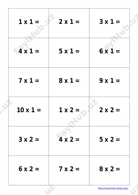 x 4 = http://www.kids-eshop.com/ 1 x 3 = 3 10 x 2 = 20 9 x 2 = 18 4 x 3 = 12 3 x 3 = 9 2 x 3 = 6 7 x 3 = 21 6 x 3 = 18 5 x 3 = 15 10 x 3 = 30 9 x 3 = 27 8 x 3 = 24 3 x 4 = 12 2 x 4 = 8 1 x 4 = 4 6 x 4 = 24 5 x 4 = 20 4 x 4 = 16 http://www.kids-eshop.com/ 7 x 4 = 8 x 4 = 9 x 4 = 10 x 4 = 1 x 5 = 2 x 5 = 3 x 5 = 4 x 5 = 5 x 5 = 6 x 5 = 7 x 5 = 8 x 5 = 9 x 5 = 10 x 5 …