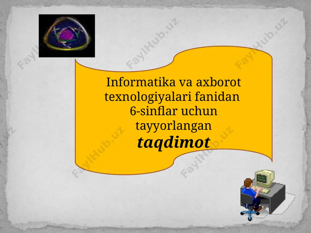 i. umuman, formatlashni matn terish jarayonida yoki matn terib bo`lingandan keyin ham bajarish mumkin. mustahkamlash uchun topshiriqlar: 1-topshiriq. matnning belgilangan qismidagi shrift o`lchami qanday o'zgartiriladi? ? ? abzas formatlanganda nimasi o'zgaradi? 2-topshiriq. 3-topshiriq: amaliy ish. matnni formatlash imkoniyatlarini amalda ko`satib bering. e'tiboringiz uchun rahmat! image3.jpeg image4.png image5.gif image6.gif image7.gif image8.gif image9.gif image10.gif image11.gif image12.gif image13.gif media1.wav image14.png image15.gif image16.gif image17.jpeg image18.gif