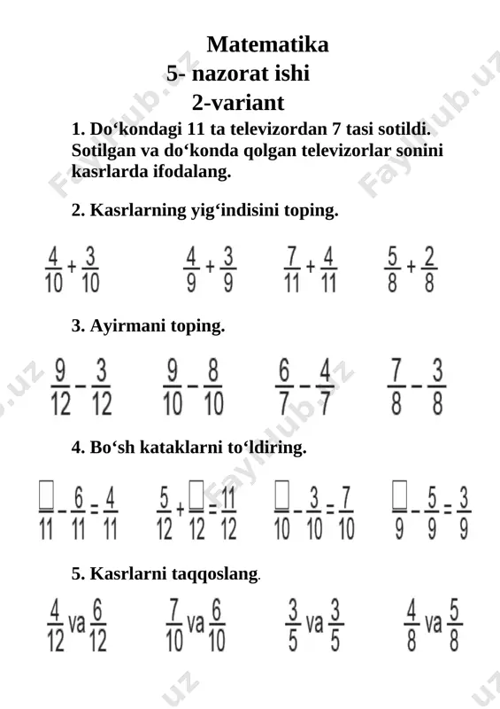 5- nazorat ishi matematika 3 sinf - Page 2