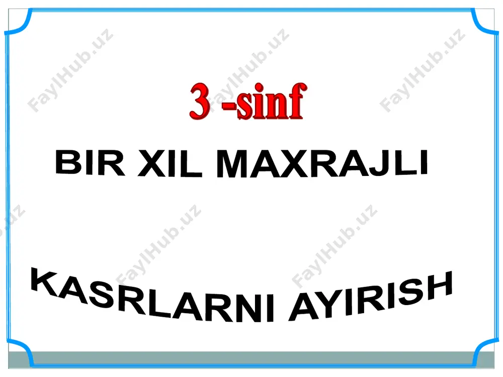 9 9 4 5 9 tarvuz teng qismlarga bo`lindi. likobchada 5 ta qismi qo`yildi. kasrni toping. 9 5 3 2 2 1 3 3 figuraning qaysi qismi bo`yalgan? 3 1 3 5 2 1 5 3 figuraning qaysi qismi bo`yalgan? 5 2 3 1 3 4 4 3 figuraning qaysi qismi bo`yalgan? 4 1 3 1 1 2 4 3 figuraning qaysi qismi bo`yalgan? 2 1 3 7 7 7 7 3 figuraning qaysi qismi do`yalgan? 10 7 3 2 3 4 5 3 figuraning qaysi qismi bo`yalgan? 5 2 3 2 1 2 4 3 figuraning qaysi qismi bo`yalgan? 3 1 5 1 4 5 5 3 figuraning qaysi qismi bo`yalgan? 5 4 6 4 10 6 4 10 figuraning qaysi qismi bo`yalgan? 10 4 3 1 1 2 4 3 figuraning qaysi qismi bo`yalgan? 2 1 5 1 4 5 5 3 figuraning qaysi qismi bo`yalgan? 5 5 …