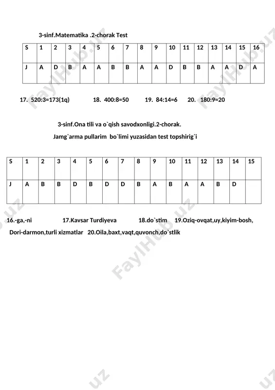 ? a)oziq-ovqat,uy,dori-darmon b) quvonch,oila,tinchlik,do`stlik d) uy ro`zg`or buyumlari,mashina,oila 3.vaqtni pulga sotib olib bo`ladimi? a) bo`ladi b) bo`lmaydi 4. albatta, xasislik va pulni yaxshi ko‘rish – illat. ushbu gapdagi “illat” so‘zining matndagi ma`nosini aniqlang a) xastalik b)jinoyat d)kamchilik 5.- lash qo`shimchasini qaysi so`zga qo`shilsa,yangi ma`noli so`z hosil bo`ladfi? a)o`rin b)ko`mak d) afzal 6. jamg‘arma nima? a) sarf bo`lgan pul b)topib olingan pul d) xarajatlardan orttirib, tejab- tergab to‘plangan pul, mablag‘ 7.pulning eng katta qopqoni nima ekan? a) bozor b)do`kon d)reklama 8.reklamalar bizni nimaga undaydi? a)kerakli narsani olishga b)ehtiyojimizdan ortig`ini olishga d)har ikki javob to`g`ri 9. noto‘g‘ri fikrlarni aniqlang. a) reklamalar ehtiyojimizdan ortig‘ini xarid qilishga undaydi. b) ayrim hollarda pulni noo‘rin ishlatish mumkin. d)qopqonnong eng kattasi reklama 10.-ning,-ni,-dan bular qanday qo`shimchalar? a)yangi so`z yasovchi b)gapda so`zlarni bog`lovchi d) ko`plik qo`shimchasi 11. –la,-lash,-siz qanday qo`shimchalar? a)yangi so`z yasovchi b)gapda so`zlarni bog`lovchi d) ko`plik qo`shimchasi 12.qadimda kishilar nima yordamida harid qilishgan? a) buyumlarni bir-birlari …