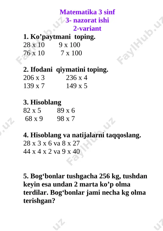 3- nazorat ishi matematika 3 sinf - Page 2