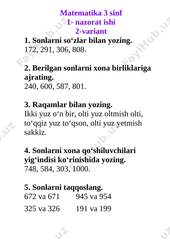 1- nazorat ishi matematika 3 sinf - Page 2