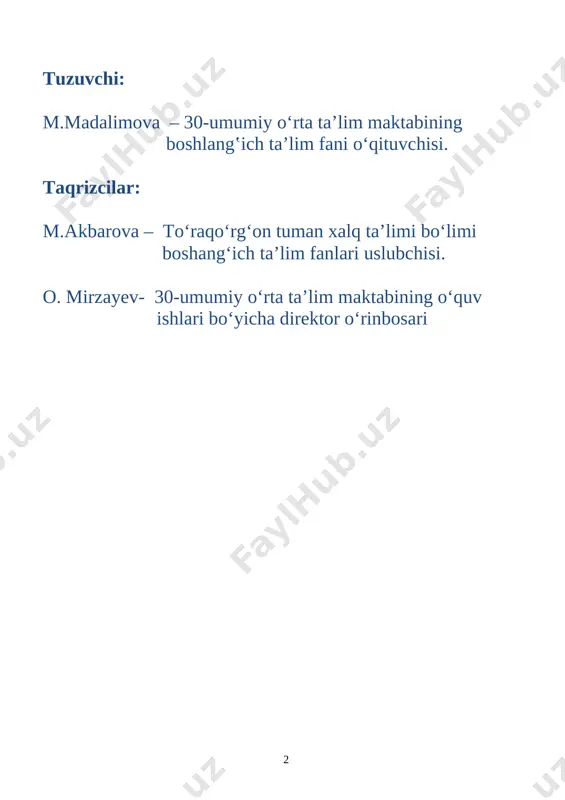 -ma’naviyat daqiqasi o’tkazish (3 daqiqa) · ---guruhlarga ajratish va guruh sardorlarining she’rlarini tinglash (2 daqiqa ) · ---so’zlar mashqi o’yini (1 daqiqa) · ---yangi mavzu bayoni ( 20 daqiqa) · ---dam olish daqiqasi ( 2 daqiqa ) · ---yangi mavzuni mustahkamlash ( 3 daqiqa ) · ---ta’limiy o’yin: “parashutdan sakrash” ( 5 daqiqa ) · ---matematik maqollar aytish ( 3 daqiqa ) · ---“baliq skeleti metodi ( 3 daqiqa ) · ---baholash. uyga vazifa ( 2 daqiqa ) l. tashkiliy qism: - salom aziz bolajonlarim, -hammangiz sog’-omonmi? - barchamiz sog’-omonmiz, -darsga doim tayyormiz. - aziz o’quvchilar hozir darsimiz nima? - matematika - matematika fani nimani o’rgatadi? -matematika fani haqida she’r aytib bering. o’quvchi: bizning quvnoq davraga xush kelibsiz marhabo matematika fani bilan hamroh bo’ling doimo. darsning shiori: [image: ] navbatchi orqali davomatni aniqlab, yil, fasl, sana haqida savol-javob o’tkaziladi. o’quvchilar darsimiz matematika bo’lgani uchun jumboqli savol-javob bilan “ma’naviyat daqiqasi”ni boshlaymiz. …