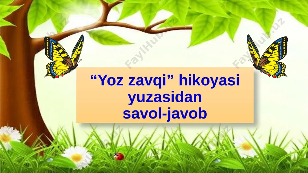 asihat qilgani haqidagi parchani topib o‘qing. shoir bu bilan nima demoqchi bo‘lgan? so‘zim shulki, ajdoding kim, o‘yla, bolam shaqollarni o‘rmoningga qo‘yma bolam. shoir ushbu misralar orqali, sizlar qo‘rqmas, jasur, dovyurak bo‘lgan ajdodlarimizning farzandi ekanligingizni, vatanimizni dushmanlardan doimo himoya qilish, sizning burchingiz ekanini aytib o‘tgan. uyga vazifa: she’rni ifodali o‘qing. 2. yovvoyi hayvonlar haqida qiziqarli ma’lumot yozing. image1.png image2.png image3.jpeg image4.jpeg image5.jpeg image6.gif image7.jpeg image8.png image9.jpeg image10.jpeg image11.png image12.png image13.jpeg image14.png image15.jpeg image16.jpeg image17.png image18.png