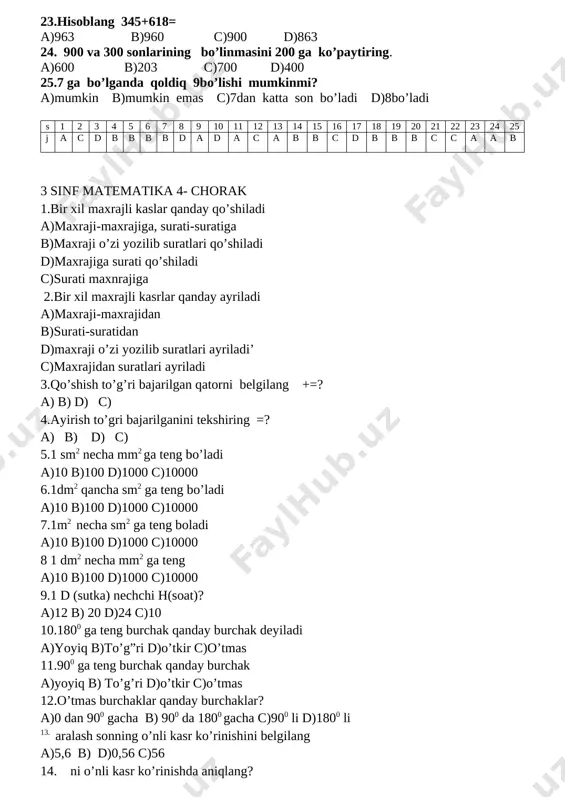 matematika test 3-sinf 4-chorak to'rabekova k - Page 2