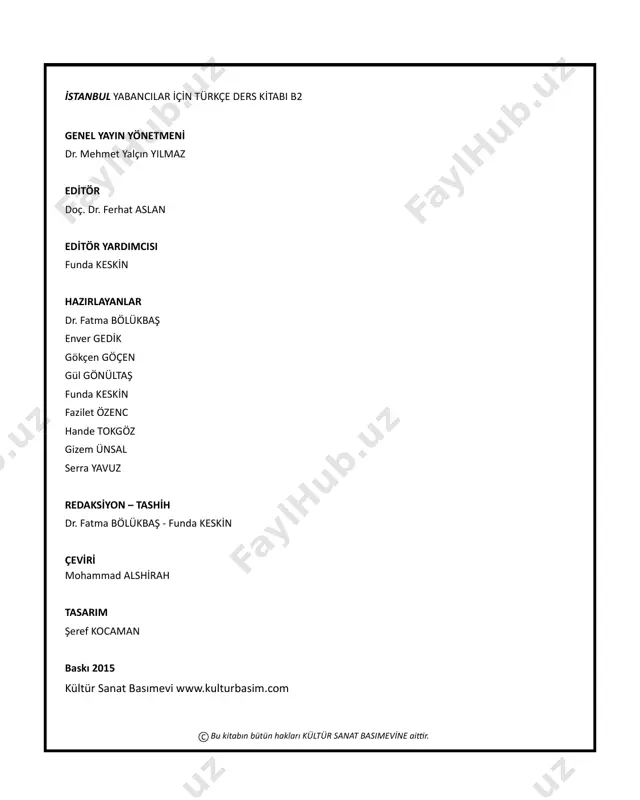 okuma ve dinleme metinleri, hedeflenen dil düzeyinde kullanılması gereken dilbilgisi yapıları, konuş- ma ve yazma etkinlikleri, öğrencilerin kendi gelişimlerini ölçebilecekleri öz değerlendirme bölümleri, genel tekrar alıştırmaları ve öğrencilerin dil gelişimlerine katkı sağlayacak eğlenceli oyunlar yer almaktadır. bu set, 1933’ten beri yabancılara türkçe eğitimi veren i̇stanbul üniversitesinin geleneğinden faydalanan okut- manlarımızın bilgi, birikim ve tecrübeleriyle oluşturulmuştur. i̇stanbul üniversitesi dil merkezi olarak hazırladığımız bu setin türkçenin bir dünya dili olması yolunda emek veren tüm öğretmenlere, öğrencilere ve araştırmacılara katkı sağlaması bizleri sevindirecektir. doç. dr. ferhat aslan 4 üni̇te adi konu okuma di̇l bi̇lgi̇si̇ di̇nleme yazma konuşma leyleği̇ havada görmek a. leylek havada! b. turizmin farklı yüzleri c. geldim, gördüm, yazdım a. bavul hazırlama sanatı b. turizmde çek-yat yöntemi c. meryem ana evi a. dönüşlü fiil b. zarf-fiiller (-dikça, -diği sürece) c. zarf-fiiller (-incaya kadar / dek / değin, -ana kadar / dek / değin) a. alman çift türkiye’ye bağlandı b. konya’da uzay …