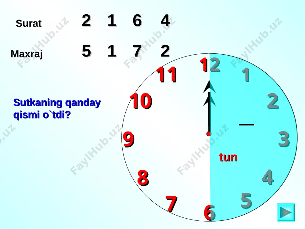qismi asvaldlangan. yo`lning necha kilometri asvaldlangan? yana qancha asvaldlash kerak? 20 km 4 km 4 km 4 km 4 km 4 km 1) 20:5=4(km) 2) 4 2=8(km) * matematika 5 klass. n.ya.vilenkin. № 877. hamma sharlarning qismini topish mumkinmi? hazil masala. * 300 m ? km lijnik proshel 300 m, chto sostavilo vsey distantsii. kakova dlina vsey distantsii? * matematika 6 klass. n.ya.vilenkin. №631. otremontirovali 90 km dorogi, chto sostavlyaet vsey dorogi. kakova dlina vsey dorogi? 90 km ? km * g.v. dorofeev, l.g. peterson, 5 klass (chast 2). № 587 (2). skolko moloka v bidone, esli etogo bidona sostavlyaet 13 l? 13 l * matematika 5 klass. n.ya.vilenkin. № 880. 100 1 25 1 4 1 9 1 6 1 4 1 9 2 3 2 9 2 3 2 9 2 5 1 4 1 5 1 7 3 8 3 5 2 × 5 2 5 1 …