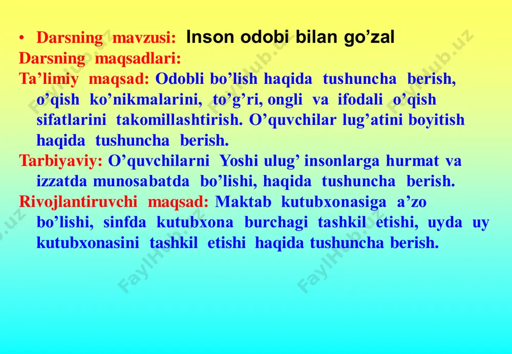 oylarida telefonda ...gaplashish kerak • kattalarning gapini ... . • yopiq eshikni ... kerak. • kattalarga qo‘lini ... qo‘yib salom beriladi. rasm asosida matnga mos so‘zlarni qo‘ying • birinchi bo‘lib ... yo‘l bering • avtobusning orqa eshigidan ..., oldi eshigidan ... . • har qanday holatda ... bilan harakat qiling. rasm asosida matnga mos so‘zlarni qo‘ying • va’da bergandan keyin ... kerak. • ... hammaga namoyish qilmang. • ko‘p ... dan ko‘ra ko‘p tinglash yaxshi. rasm asosida matnga mos so‘zlarni qo‘ying • birovning uyiga ...mumkin emas. • odamlarga doim yaxshilik bilan ... kerak. • qo‘lingdan kelsa ... qil. kelmasa ...qilma. • biror joyda navbatda turish zarur bo‘lsa... rioya qil. rasm asosida matnga mos so‘zlarni qo‘ying ko’chada yurganinggizda quyidagi qoidalarga rioya qiling ko’chada yurganinggizda quyidagi qoidalarga rioya qiling ko’chada yurganinggizda quyidagi qoidalarga rioya qiling ko’chada yurganinggizda quyidagi qoidalarga rioya qiling ko’chada yurganinggizda quyidagi qoidalarga rioya qiling ko’chada yurganinggizda quyidagi qoidalarga rioya …