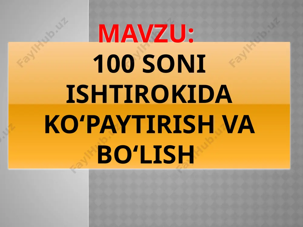 yog` 15 l yog`dan -? kg pista qisqa sharti: 30:3=10 (kg) 15x10=150 (kg) javob:150 kg yechish: 6-topshiriq yechish: 110x10=1000 m yangi mavzuni mustahkamlash baliq ovi 100:10= 200:2= 1000:10= 300:3= 500:100= 400:4= 7-8- misol va masala uyga vazifa e`tiboringiz uchun rahmat! image1.jpeg image2.wmf image3.png image4.png image5.wmf image6.wmf