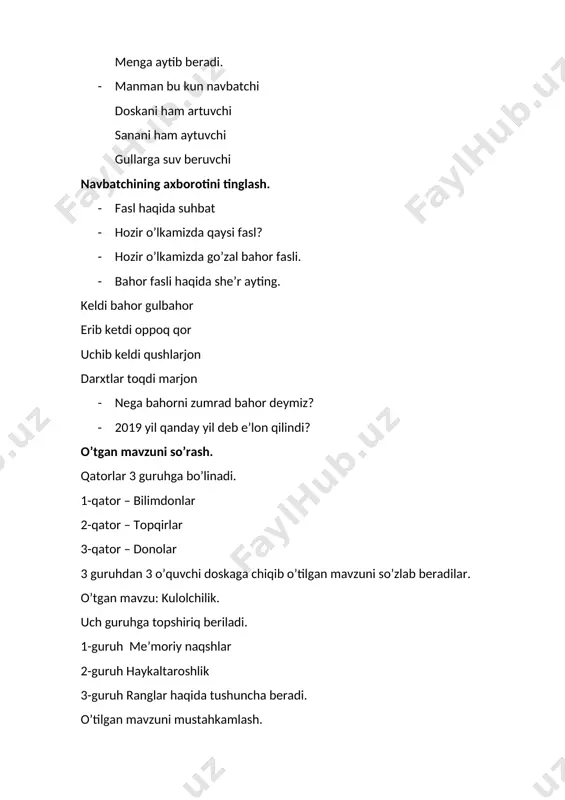 ar yasar ekan? yangi mavzu: ( n ) ( a )mana shu harflarni o’rniga qo’yib oqisangiz bugungi mavzuning nomi kelib chiqadi. ( l ) ( y ) ( d ) ( a ) ( a ) ( a ) ( n ) ( g ) ( l ) ( a ) ( s ) ( sh ) ( o ) ( y ) demak bugungi mavzuning nomi “loydan lagan yasash” lagan nima uchun kerak? [image: ]mashhur kulollardan kimlarni bilasiz? yangi mavzu bayon qilinadi. kulolchilik hunarmandchilikning loydan piyola, kosa, ko‘za, lagan, xum, o‘yinchoqlar kabi turli buyumlar tayyorlaydigan turidir. kulolchilikda asosiy qurol kulollik charxi hisoblanadi. buyumlar quritilib, xumdonda pishiriladi. kulolchilik respublikamizning farg‘ona, buxoro, samarqand, xorazm va toshkent viloyatlarida keng rivojlangan. xalq ustalari ko‘plab idishlar tayyorlash bilan birga ularni yuksak did bilan bezaydilar. kulolchilik buyumlari pishiq, chiroy li, nafis siri, ko‘rkam naqshlari bilan diqqatni tortadi. bu san’at turi avloddan avlodga o‘tib kelmoqda. [image: …