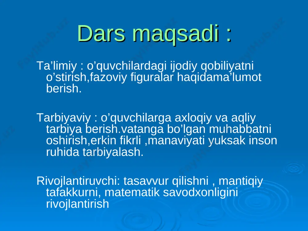6-7-misol masalani bajarib, fazoviy figuralardan ixtiyoriy birini yasash.