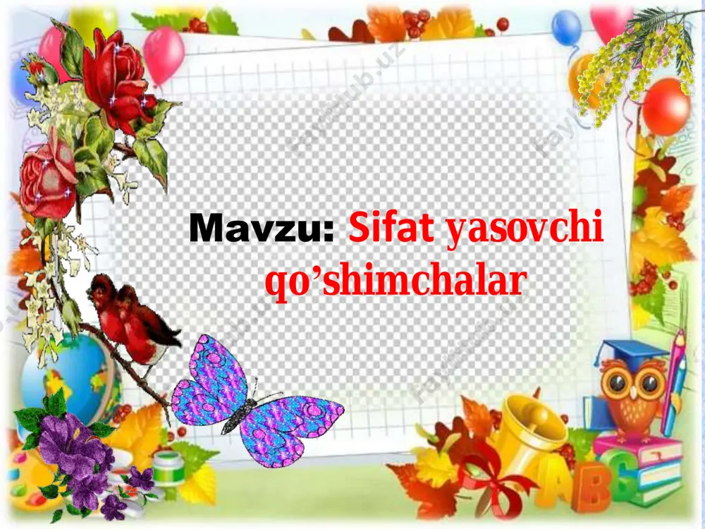 .fe’l yasovchi qo`shimchalar 4.so`zlarni o`zaro bog`lovchi qo`shimchalar uyga vazifa e’tiboringiz uchun rahmat!