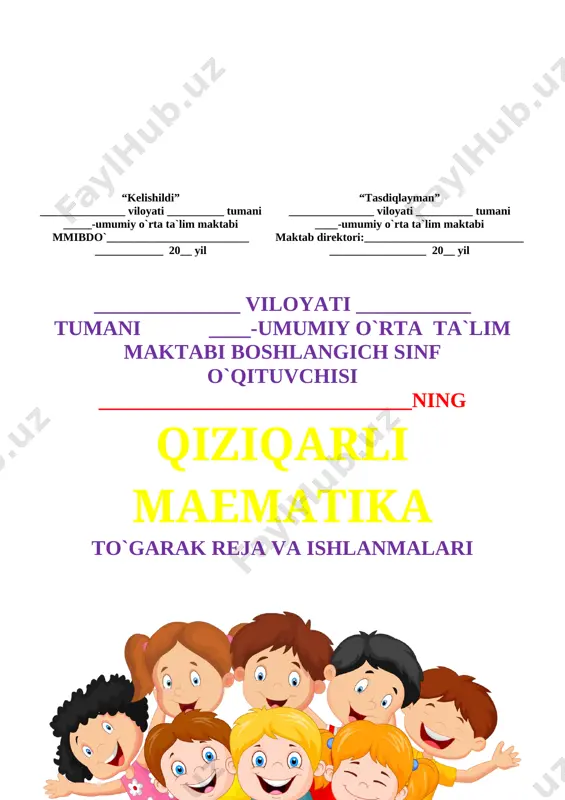 belgilash 1 14. kesma, nur 1 15. o‘nlikdan o‘tib ko‘paytirish. 1 16. yuzlikdan o‘tib ko‘paytirish 1 17. o‘nlikdan va yuzlikdan o‘tib ko‘paytirish 1 18. sonning bo‘luvchi va karralilarni aniqlash 1 19. ikki xonali songa ko‘paytirish 1 20. ikki xonali songa ko‘paytirishni mustahkamlash 1 21. uchburchaklarning turlari 1 22. kesmani teng bo‘laklarga bo‘lish 1 23. doirani teng bo‘laklarga bo‘lish 1 24. ko‘pburchaklarni teng bo‘laklarga bo‘lish 1 25. to‘rt xonali sonlarni raqamlash 1 26. to‘rt xonali sonlarnitaqqoslash 1 27. matematika tarixidan qiziqarli ma’lumotlar 1 28. 10000 ichida qo‘shish va ayirish 1 29. pozitsion va nopozitsion sanoq sistemalari 30. rim raqamlari 31. 10000 ichida og‘zaki ko‘paytirish va bo‘lish. 32. 10000 ichida og‘zaki ko‘paytirish va bo‘lishnimustahkamlash 33. natijasida 10000 ichida yozma ko‘paytirish 34. 10000 ichida yozma bo‘lish. 35. uzunlik o‘lchov birliklari 36. uzunlik o‘lchov birliklari orasidagi munosabatlar 37. massa o‘lchov birliklari a+b va a-b ifodaning qiymatini topish 38. a · b ifodaning qiymatini topish …
