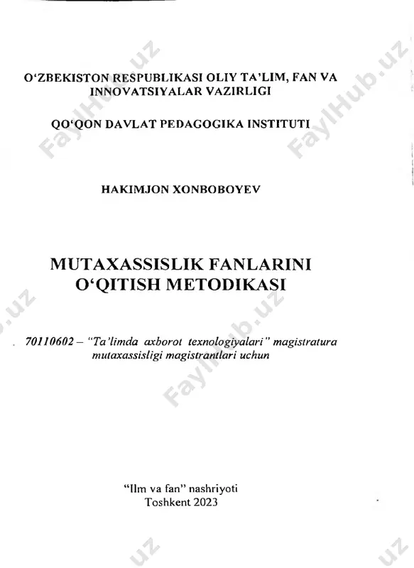 t ichida barcha mamlakatlar ta’limidan o‘rin oldi. hozirgi davrda sinf-dars shakli tatimni tashkil etishning asosiy shakli sifatida qo‘llanmoqda. dars bevosita o‘qituvchi yetakchiligida muayyan o‘quvchilar guruhi bilan o‘tkaziladigan o‘quv mashg‘ulotidir. dars mashg‘uloti asosan 45 daqiqaga mo‘ljallangan bo‘lib, qat’iy jadval asosida olib boriladi. o‘qitish metodi o‘qitish jarayonida o‘qitish, tarbiyalash va rivojlantirish masalalarini yechishga yo‘naltirilgan ta’lim beruvchi va tatim oluvchining tartibli bir-biriga bog‘langan faoliyatini anglatadi. o‘qitish metodlari ta’lim jarayonida ta’lim beruvchi va tatim oluvchi faoliyatining qanday bo‘lishi, o‘qitish jarayonini qanday tashkil etish va olib borish kerakligini xamda shu jarayonda o‘quvchilar qanday ish harakatlami bajarishlari kerakligini belgilab beradi. o‘qitish metodlari o‘quv jarayonining muhim tarkibiy qismi hisoblanadi. faoliyatning tegishli metodlarisiz ta’limning maqsad va vazifalarini o‘quv materialining muayyan mazmunini o‘quvchilar tomonidan o‘zlashtirishga erishib bo‘lmaydi. ta’lim modeli — ta’lim jarayoni tuzilmasidir. ta’iim modellari ikki turga ajratiladi: — an’anaviy ta’lim modellari; — noan’anaviy ta’lim modellari. noan’anaviy tatim modellarini quyidagilarga ajratish mumkin: - hamkorlikda o‘rganish; - modellashtirish; — tadqiqot. …