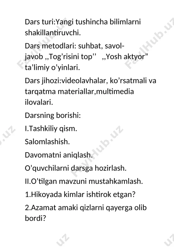 r s ning maqsadi: ta’limiy o’quvchilarni soy suvi haqidagi ertagi bilan tanishtiri sh to’g’ri,ifodali ravon o’qishga o’rgatish ertak matinini rollarga bo’lib o’qish konikmalarini takomillashtirish. tarviyaviy:o’quvchilarda ona tabiatimizga bo’lgan ijobiy munosabatda tarbiyalash ularni suv qadriga yetish uni asrab - avaylashga va isrof qilmaslikka o’rgatish. rivojlantiruvchi:o’quvchilarni bog’lanishli nutqini o’stirish, lug’at ustida i shlash,ongli va ifodali o’qish ko’nikmalarini shakillantirish. o’qish mavzu:soy suvi haqida ertak d a r s ning maqsadi: ta’limiy o’quvchilarni soy suvi haqidagi ertagi bilan tanishtiri sh to’g’ri,ifodali ravon o’qishga o’rgatish ertak matinini rollarga bo’lib o’qish konikmalarini takomillashtirish. tarviyaviy:o’quvchilarda ona tabiatimizga bo’lgan ijobiy munosabatda tarbiyalash ularni suv qadriga yetish uni asrab - avaylashga va isrof qilmaslikka o’rgatish. rivojlantiruvchi:o’quvchilarni bog’lanishli nutqini o’stirish, lug’at ustida i shlash,ongli va ifodali o’qish ko’nikmalarini shakillantirish.