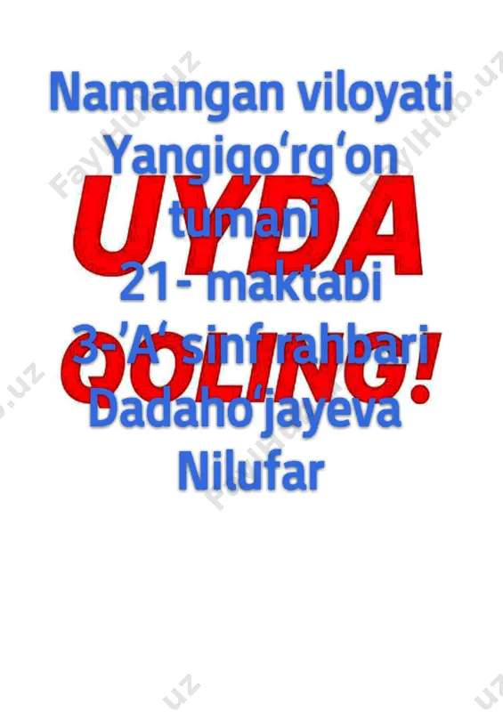 11.30 ona tili 11.30ona tili 11.30 ona tili 11.30matem 2 11.45 matem 11.45 o’qish 11.45 tabiat 11.45 o’qish 3 12.00 o’qish 12.00 matem 12.00 matem 12.00 odob 4 12.15 ingliz tili 5 dars jadvali 3-a sinf kun dusha04.n05 seshan05.05 chorsh06.05 paysh07.05 juma08.05 shanba 09.05 1 2 3 4 5 dars jadvali 3-a sinf kun dusha04.n05 seshan05.05 chorsh06.05 paysh07.05 juma08.05 shanba 09.05 1 2 3 4 dars jadvali 3-a sinf kun dusha04.n05 seshan05.05 chorsh06.05 paysh07.05 juma08.05 shanba 09.05 1 2 3 4 tasdiqlayman; maktab direktori ; o.mutavaliyev namangan viloyati yangiqo’rg’on tumani 21- maktab 3-’’a’’ sinf ona tili fanidan onlayn dars ish rejasi t/n onlayn mavzular soat sana uy vazifa 1 bo’lishli va bo’lishsiz fe’llar (331-333-mashqlar 11.30 30.03.20 333-mashq 119-bet 2 bo’lishli va bo’lishsiz fe’llarni mustahkamlash (334-335-mashqlar) 11.45 31.01.20 336-mashq120-bet 3 mashqlarbajarish 340-342masqlar 11.45 01.04.20 339-mashq121-bet 4 yasama fe’llarning imlosi (343-344-mashqlar) 12.30 02.04.20 345-mashq 124- bet 5 so'z yasovchi qo'shimchalar (346-347-mashq) 11.30 …