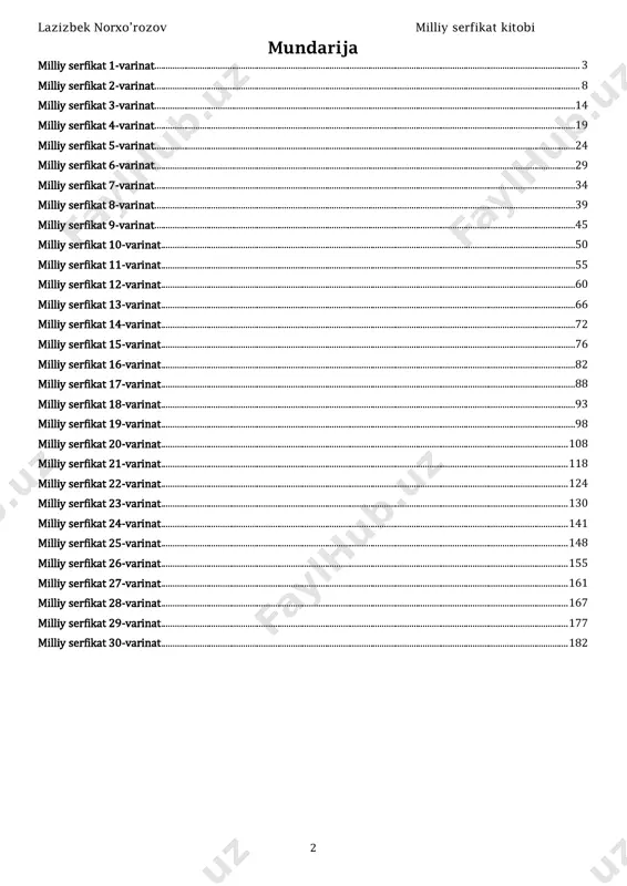 ...........................45 milliy serfikat 10-varinat ......................................................................................................................................................................................50 milliy serfikat 11-varinat ......................................................................................................................................................................................55 milliy serfikat 12-varinat ......................................................................................................................................................................................60 milliy serfikat 13-varinat ......................................................................................................................................................................................66 milliy serfikat 14-varinat ......................................................................................................................................................................................72 milliy serfikat 15-varinat ......................................................................................................................................................................................76 milliy serfikat 16-varinat ......................................................................................................................................................................................82 milliy serfikat 17-varinat ......................................................................................................................................................................................88 milliy serfikat 18-varinat ......................................................................................................................................................................................93 milliy serfikat 19-varinat ...................................