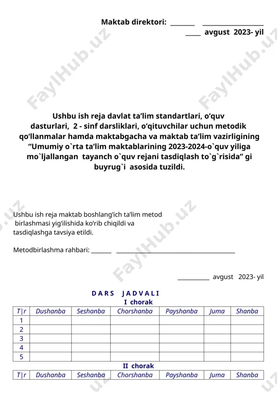 bet 11. unli tovushlar va harflar. 1 29 bet 12. undosh tovushlar va harflar. 1 35 bet 13. undosh tovushlar va harflar. 1 38 bet 14. undosh tovushlar va harflar. 1 41 bet 15. undosh tovushlar va harflar. 1 44 bet 16. loyxa “unli va undosh harflar” 1 17. jarangli va jarangsiz undoshlar. 1 50 bet 18. jarangli va jarangsiz undoshlar. 1 53 bet 19. 2-nazorat ishi 1 20. xatolar ustida ishlash 1 21. jarangli va jarangsiz undoshlar. 1 57 bet 22. jarangli va jarangsiz undoshlar. 1 59 bet 23. loyxa “jarangli va jarangsiz undoshlar” 1 24. j, x va h tovushlarning talaffuzi va imlosi 1 65 bet 25. j, x va h tovushlarning talaffuzi va imlosi 1 67 bet 26. j, x va h tovushlarning talaffuzi va imlosi 1 71 bet 27. 3-nazorat ishi 1 28. xatolar ustida ishlash 1 29. j, x va h tovushlarning talaffuzi va imlosi …