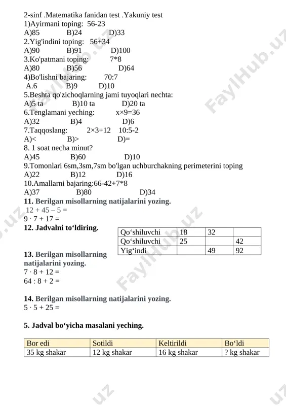 2-sinf yakuniy test - Page 2