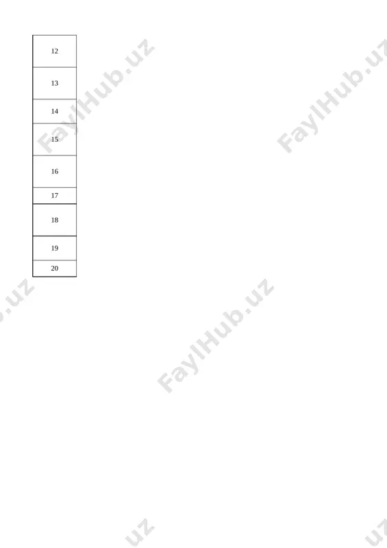 ilib osilgan holatda tortilish; gimnastika o‘rindig‘ida buyumlarni qo‘lda ushlab yurish (to‘p, gimnastik tayoqcha); polda va gimnastik o’rindiqlarida qo‘llarni bukib yozish; polda va gimnastik o’rindiqlarida qo‘llarni bukib yozish; arg‘amchida 1 daqiqa davomida sakrash mashqlari. o`tilgan mavzularni takrorlash 6 gimnastika . amaliy: saf mashqlar; urm; past turnikda osilish mashqlari. gimnastik o‘rindiqning to‘nkarilgan qismida ustidagi to‘siqlardan har xil harakatlarda yurish; polda va gimnastik o’rindiqlarida qo‘llarni bukib yozish; arg‘amchida 1 daqiqa davomida sakrash mashqlari. nazorat ishi - 5 cho‘qqayib o‘tirgan holda orqaga va oldinga tebranish mashqlari (kacheli); 7 gimnastika . amaliy: saf mashqlar; urm; 30 sm balanlikdagi gimnastik o’rindiq ustidan pastga yumshoq sakrab tushish; gimnastika devorchasida (osilishlar, tirmashib chiqishlar) mashqlar bajarish; gardishni 1 daqiqa davomida aylantirish va turli harakat mashqlarini bajarish. qo’llarga tayanib yotgan holatda chap, o’ng va orqaga, oldinga harakatlanish 8 gimnastika . nazariy: jismoniy mashqlar bilan shug’ullanishda gigienik qoidalar. amaliy: saf mashqlar; saf mashqlar; urm; gimnastik o’rindiq ustida oyoq uchida yurish, 1800 …