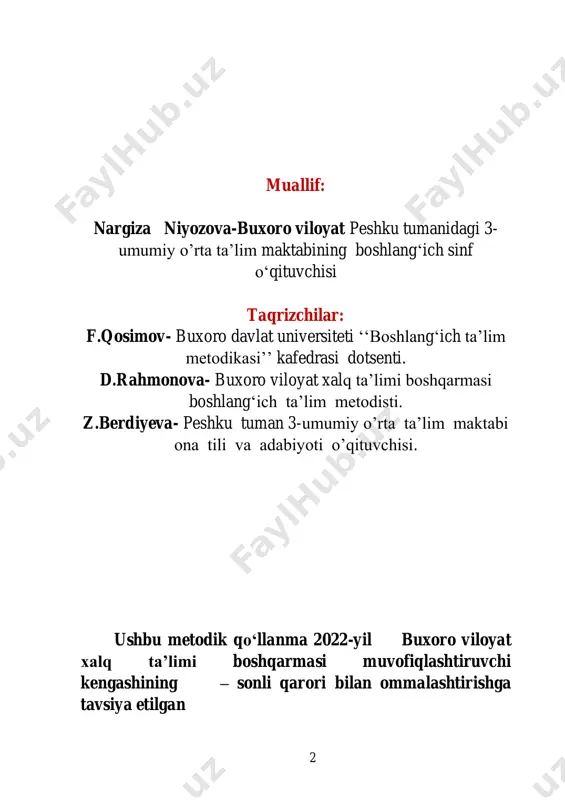 mavzu: kattaliklarni qo‘shish va ayirish usullari. ................ 39 mavzu: kasrlar va ulushlar ................................................. 43 mavzu: o‘tilgan materiallarni mustahkamlash ..................... 47 mavzu: bir xonali songa ko‘paytirish. .................................. 50 mavzu: nollar bilan tugaydigan sonlarga ko‘paytirish. ....... 53 mavzu:ko‘paytirish bilan bo‘lish orasidagi o‘zaro bog‘lanish. shakllar yuzlarining tengligi va teng emasligi ...................... 56 mavzu: yozma bo‘lish. to‘g‘ri to‘rtburchakning yuzini topish .................................................................................... 60 4 mavzu: o‘tilgan materialni mustahkamlash. misol va masalalar yechish .................................................................. 63 mavzu: ko‘p xonali sonni bir xonali songa bo‘lishning qisqa yozuvi.sonli nur bilan tanishtirish. ........................................ 66 mavzu: paletka. misol va masalalar yechish ......................... 69 mavzu: qarama-qarshi yo‘nalishdagi harakatga doir masalalar (uchta o‘zaro teskari masala). ................................................ 72 mavzu: o‘rganilgan materialni mustahkamlash. ................... 75 mavzu: matematik maqollar. sehrli kvadratcha .................... 78 mavzu: sonni ikki xonali songa ko‘paytirish ........................ 82 mavzu: ikki xonali songa yozma ko‘paytirish usullari (umumiy hol) ......................................................................... 85 mavzu: 7300*54, 9007*89, 408*36 ko‘rinishdagi hollarda ikki xonali sonlarga ko‘paytirish ........................................... 88 mavzu:uch xonali …