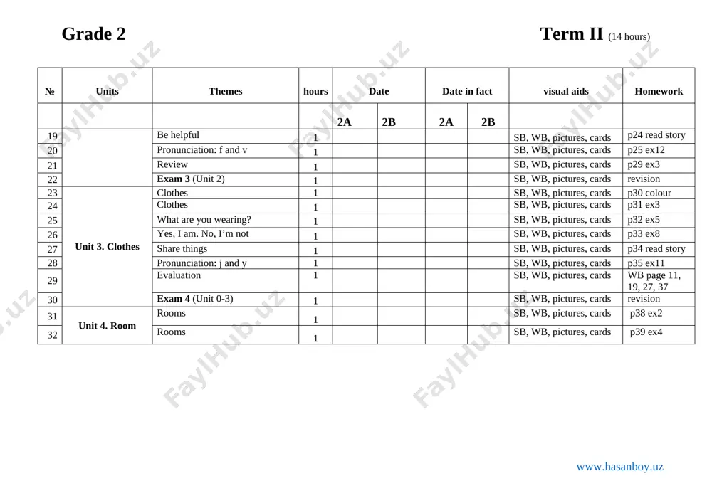 date date in fact visual aids homework 2a 2b 2a 2b 33 there’s / there are 1 sb, wb, pictures, cards p40 ex6 34 how many? 1 sb, wb, pictures, cards p41 ex7 35 be tidy 1 sb, wb, pictures, cards p42 read st. 36 pronunciation: m and n 1 sb, wb, pictures, cards p43 ex11 37 review u3-4 1 sb, wb, pictures, cards p46 ex1 38 unit 5. meals food 1 sb, wb, pictures, cards p48 ex2 39 meals 1 sb, wb, pictures, cards p49 ex4 40 likes / doesn’t like 1 sb, wb, pictures, cards p50 ex6 41 does she/he like? 1 sb, wb, pictures, cards p51 ex8 42 eat healthy food 1 sb, wb, pictures, cards p52 read st. 43 pronunciation: s and z 1 sb, wb, pictures, cards p53 ex11 44 exam 5 (unit 5) 1 sb, wb, pictures, cards revision 45 unit 6. activities activities …