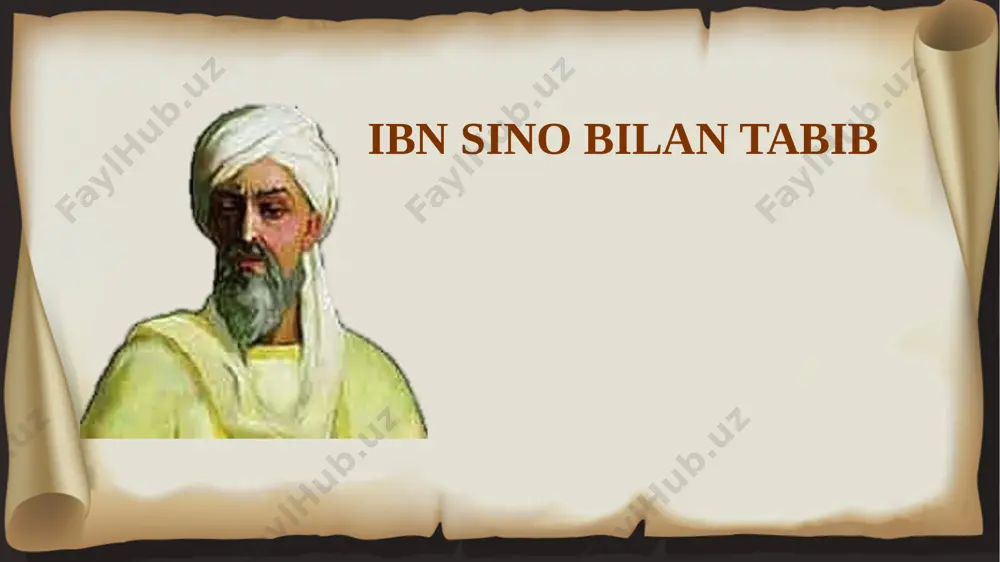 rayotgan emish. abu ali ibn sino tabibga tikilib, qilayotgan ishlarini diqqat bilan kuzatibdi. tabib pardaning orqasidagi kasalning qo‘lini so‘rabdi. ayol qo‘lini uzatibdi. o‘sha paytlarda shunday odat bor ekan-da. ayol erkakka ko‘rinmas ekan. shunday qilib deng, pardaning orqasida o‘tirgan kasal ayol qo‘lini uzatibdi. tabib ayolning tomirini ushlab ko‘rishi bilanoq: – qatiq ichibsiz-a? – debdi. kasal: – ha, qatiq ichdim, – deb javob beribdi. abu ali ibn sino tabibning kasal ayol tomirini ushlaboq qatiq ichganini aytib berganiga qoyil qolib, yoqasini ushlabdi. tabib ayolning tomirini biroz ushlab turgach: – kecha kechqurun xo‘roz go‘shti yebsiz-a? – deb so‘rabdi. kasal xotin: – to‘g‘ri, xo‘roz go‘shti yegan edim, – debdi. abu ali ibn sino tabibning bu topqirligiga ham qoyil qolib, yanada hayron bo‘libdi. tabib kasal xotinning qo‘l tomirini biroz ushlab turgach: – eshiginglar kunchiqar tomonga qarab qurilganmi? – debdi. kasal xotin: – ha, eshigimiz kunchiqar tomonga qarab qurilgan, – debdi. shundan keyin tabib xotinning qo‘lini qo‘yib …