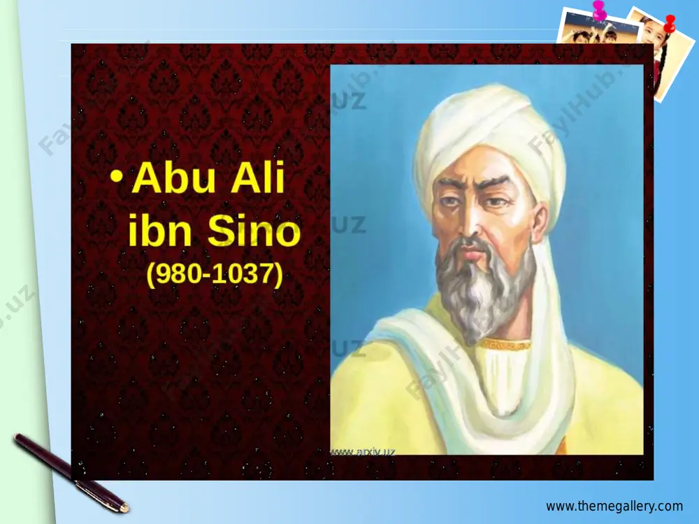 ing uchun umri quvg‘inlikda, sarson-sargardonlikda o‘tibdi. quvg‘inlikda yurgan paytlaridan birida yo‘li yana buxoroga tushibdi. ko‘cha, rastalarni aylanib yurgan ekan. bir tabibning tabiblik qilib o‘tirganiga ko‘zi tushib qolibdi. tabib kasallarni birma-bir ko‘rib, yo‘lyo‘riq ko‘rsatib, maslahatlar berayotgan emish.abu ali ibn sino tabibga tikilib, qilayotgan ishlarini diqqat bilan kuzatibdi. tabib pardaning orqasidagi kasalning qo‘lini so‘rabdi. www.themegallery.com ayol qo‘lini uzatibdi. o‘sha paytlarda shunday odat bor ekan-da. ayol erkakka ko‘rinmas ekan. shunday qilib deng, pardaning orqasida o‘tirgan kasal ayol qo‘lini uzatibdi. tabib ayolning tomirini ushlab ko‘rishi bilanoq: — qatiq ichibsiz-a? — debdi. kasal: — ha, qatiq ichdim, — deb javob beribdi. abu ali ibn sino tabibning kasal ayol tomirini ushlaboq qatiq ichganini aytib berganiga qoyil qolib, yoqasini ushlabdi. tabib ayolning tomirini biroz ushlab turgach: — kecha kechqurun xo‘roz go‘shti yebsiz-a? —deb so‘rabdi. www.themegallery.com kasal xotin: — to‘g‘ri, xo‘roz go‘shti yegan edim, — debdi. abu ali ibn sino tabibning bu topqirligiga ham qoyil qolib, yanada hayron …