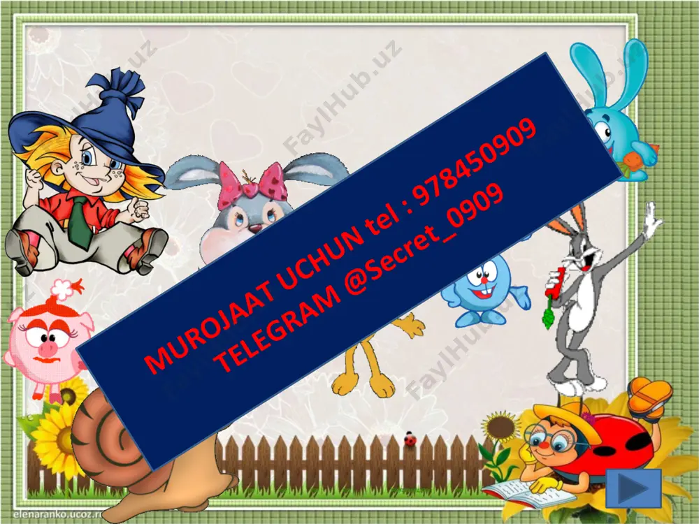 uchun rahmat! sizlarga ham rahmat bolajonlar! murojaat uchun tel : 9 78450909 telegram @secret_0909 shiorimiz: bilim olish burchimiz unga yetar kuchimiz murojaat uchun tel : 9 78450909 telegram @secret_0909 o’tgan mavzuni takrorlash qo‘shiluvchilardan bittasi noma’lum bo‘lsa, yig‘indidan ma’lum bo‘lgan qo‘shi luvchini ayirish kerak. murojaat uchun tel : 9 78450909 telegram @secret_0909 mavzu: x-24=41 ko‘rinishdagi tenglamalarni yechish maqsad: o’quvchilarga dts talablari asosida o’quvchilarga sonlarni ko’paytirish va bo’lishga o’rgatish. ta’limiy: o’quvchilarga “tenglamalar” ko’rinishidagi misollarni bajarishni o’rgatish. tarbiyaviy: barkamol avlodga xos odoblilik san’ati va madaniyatini o’rgatish. rivojlantiruvchi: o’quvchilarni og’zaki va yozma hisoblash malakalarini o’stirish. o`quv jarayoniga oid kompetensiya:tk1matematikaga oid atamalarning ma’nosini tushunib to‘g‘ri o‘qiy olish;so‘z va gaplarni bog‘lagan holda o‘z fikrini aniq va ravshan ifodalay olish; tk1 matematik qoidalarni ifodali ayta olish.fk-1:sonlarni qo‘sh ish va ayirish jadvallaridan, arifmetik amallarning algoritmlaridan foydalangan holda 100 ichida ikkita ikki xonali sonlar ustida arifmetik amallarni yozma bajara oladi; dars turi: yangi tushuncha berish. metodi: aqliy hujum , …