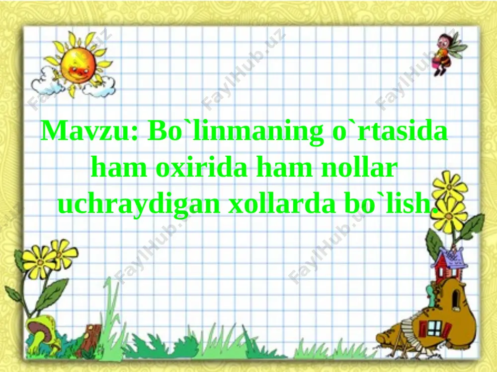 d-ratning yuzini toping. y: 360:30= 12 sm (eini) p=(30+12)*2=84sm 84:4=21 sm s=21*21=441 j: kvadratning yuzi 441 732-masala 733-734-misol, masala uyga vazifa