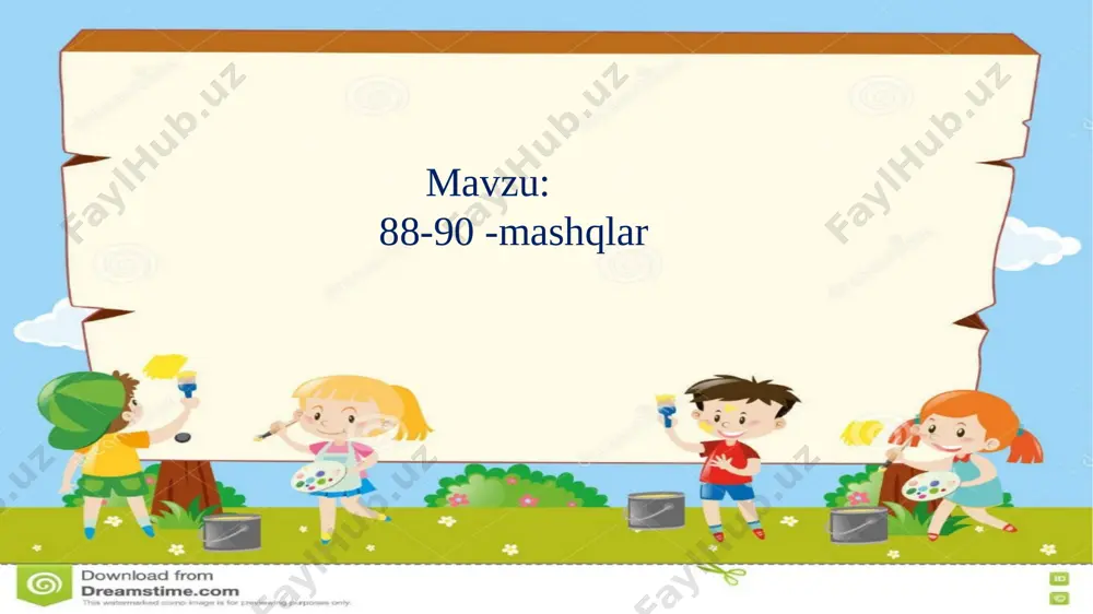 muzqaymoq, bo`ri, hayvonot bog‘i, qafas, daraxt: 5. tufli, koptok, erka, oyna, ertak, tosh. “topog‘on “ o‘yini berilgan so‘zlar ishtirokida matn tuzing va unga sarlavha toping. uyga vazifa : 90 -mashq image1.jpeg image2.jpeg image3.png image4.png image5.png image6.png image7.png image8.png image9.jpeg image10.jpeg